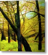 The Beautiful Forest Trail In Abstract In Right Vertical Triptyc Metal Print