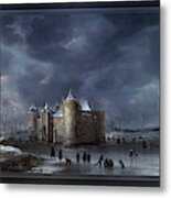 The Castle Of Muiden In Winter By Jan Abrahamsz Beerstraaten Metal Print