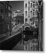 The Charm Of Venice In Black And White Metal Print