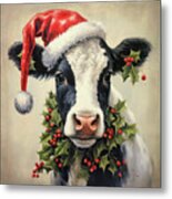 The Christmas Cow Metal Print