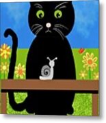 The Curious Cat And The Snail Metal Print