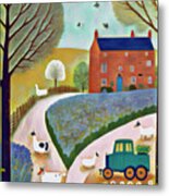 The Farmyard With Sheep And Tractor Metal Print