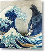 The Great Wave With Monster Metal Print