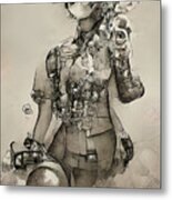 The Iron Maiden Of Steampunk Winery Ai Bw Metal Print
