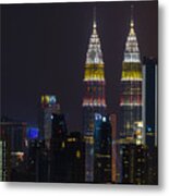 The Kuala Lumpur Skyline Glittered With A Kaleidoscope Of Colours And Spectacular Lights And Sound To Mark The Nation’s 62 Years Of Independence Of Malaysia. Metal Print