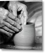 The Potter's Hands Bw Metal Print
