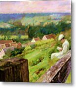 The Quiet Place Landscape With Woman Reading By A Fence Metal Print