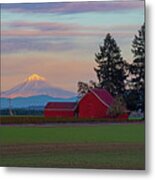 The Red Barn And The Mountain. Metal Print