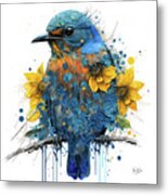 The Sunflower Bluebird Metal Print