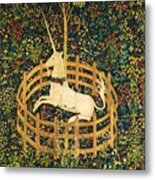 The Unicorn Rests In A Garden Metal Print