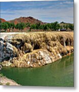 Thermopolis Wyoming - High Resolution Wide Panorama Of Roundtop Mountain, River And Town Metal Print