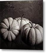 Three Pumpkins In Black And White Metal Print