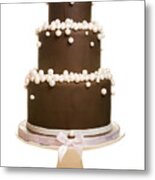 Three-teired Chocolate Wedding Cake With Pearls Metal Print
