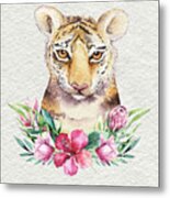 Tiger With Flowers Metal Print