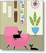 Tikis On The Wall In Pink And Blue Metal Print