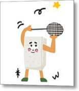 Tofu Loves Playing Badminton Metal Print