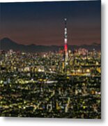 Tokyo Skyline At Night Panorama W Metal Print