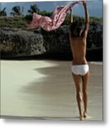 Topless Model Walking On A Beach Metal Print