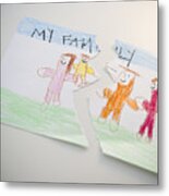 Torn Child's Drawing Depicting Family Metal Print