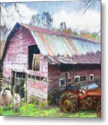 Tractor At The Sheep Farm Painting Metal Print