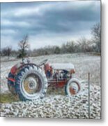 Tractor In The Snow Metal Print