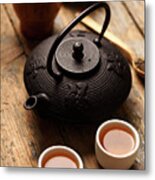 Traditional Asian Tea On Wooden Table Metal Print