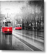 Trams Of Vienna Austria Black White And Red Metal Print