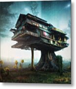 Treehouse In The Early Morning Mist Metal Print