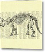 Triceratops Dino Skeleton On Antique Book Page Metal Print
