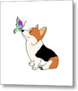 Tricolor Corgi With Butterfly Metal Print