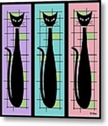 Trio Of Cats Purple, Blue And Pink On Black Metal Print