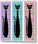 Trio Of Cats Purple, Blue And Pink On White Metal Print