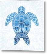 Tropical Island Sea Turtle Design In Blue Metal Print
