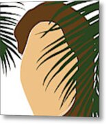 Tropical Reverie 7 - Modern, Minimal Illustration - Girl And Palm Leaves - Aesthetic Tropical Vibes Metal Print