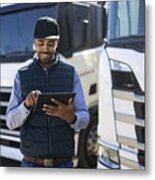 Truck Driver Using A Tablet Metal Print