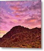 Tucson Mountains Sunset And Moon Metal Print