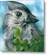 Tufted Titmouse Bird With Ivy Leaves Metal Print