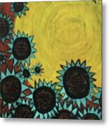 Turquoise Sunflowers Metal Print