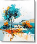 Tuscan Dream - Modern Turquoise And Orange Landscapes Metal Print