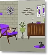 Two Mid Century Dachshunds In Purple Room Metal Print