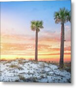 Two Palm Trees At Sunset Pensacola Florida Metal Print