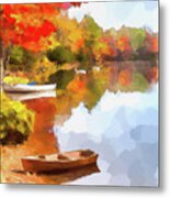 Two Rowboats At The Lake In The Fall Metal Print