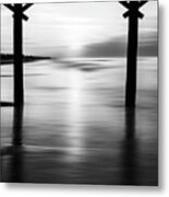 Under The Pier Black And White Metal Print