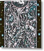 Unicorn Garden Tapestry Design In Black, Pink And Light Green Metal Print