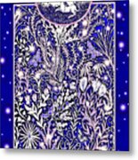 Unicorn Garden Tapestry Design In Midnight Blue Metal Print