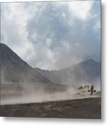 Unidentified Local People Of Tengger Walking In Sandstorm  At Savanna Of Tengger Caldera, Mt. Bromo Metal Print