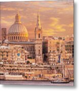 Valletta Skyline At Sunset, Malta Metal Print