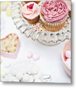 Variety Of Sweets In Dishes On Table Metal Print