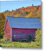 Vermont Route 100 Red Barn Metal Print