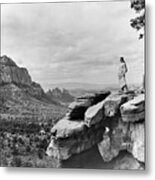 Veruschka On A Barren Cliff In The Arizona Desert Metal Print